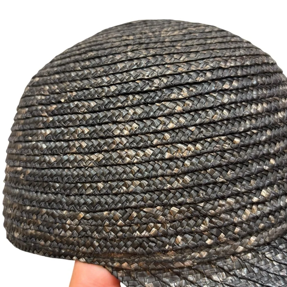 Ladies Saks Fifth Ave Woven Straw‎ Hat with Brim Black and Brown